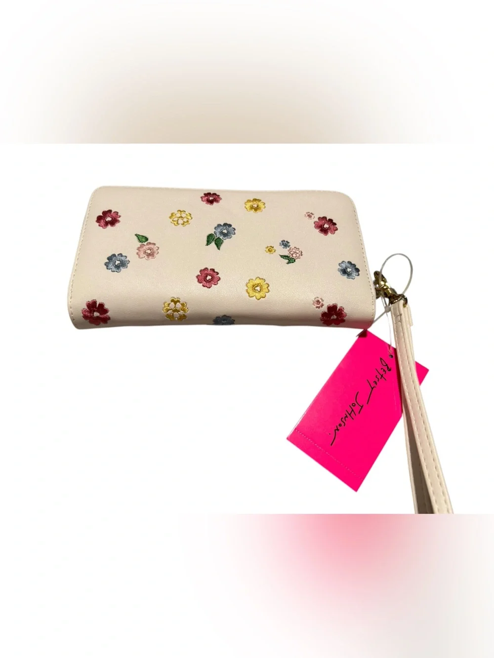 Betsey Johnson Cream Floral Embroidered Wristlet Phone Case